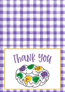 Mardi Gras Birthday King Cake Mod Thank You: Mardi Gras Birthday King Cake Mod