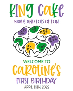 Mardi Gras Birthday King Cake Mod Welcome Sign: Mardi Gras Birthday King Cake Mod