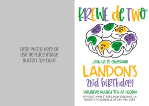 Mardi Gras Birthday King Cake Mod Krewe 2 Photo Invite: Mardi Gras Birthday King Cake Mod Krewe 2