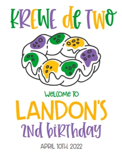 Mardi Gras Birthday King Cake Mod Krewe 2 Welcome Sign: Mardi Gras Birthday King Cake Mod Krewe 2
