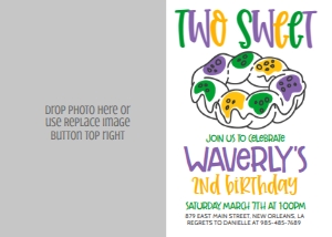 Mardi Gras Birthday Two Sweet Mod Photo Invite: Mardi Gras Birthday Two Sweet Mod