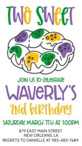 Mardi Gras Birthday Two Sweet Mod Text Invite: Mardi Gras Birthday Two Sweet Mod