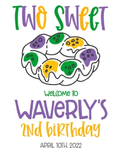 Mardi Gras Birthday Two Sweet Mod Welcome Sign: Mardi Gras Birthday Two Sweet Mod
