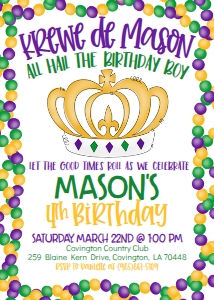 Mardi Gras Birthday King Crown Birthday Border: Mardi Gras Birthday King Crown Birthday Border