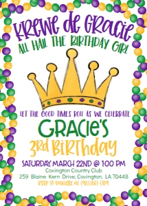 Mardi Gras Birthday Queen Crown Birthday Border: Mardi Gras Birthday Queen Crown Birthday Border