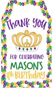 Mardi Gras Birthday King Crown Birthday Border Favor Tag: Mardi Gras Birthday King Crown Birthday Border