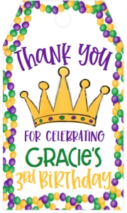 Mardi Gras Birthday Queen Crown Birthday Border Favor Tag: Mardi Gras Birthday Queen Crown Birthday Border