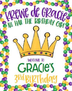 Mardi Gras Birthday Queen Crown Birthday Border Welcome Sign: Mardi Gras Birthday Queen Crown Birthday Border