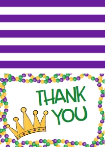 Mardi Gras Birthday Queen Crown Birthday Border Thank You: Mardi Gras Birthday Queen Crown Birthday Border