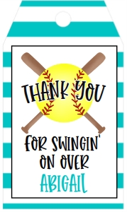 Birthday Softball Bat X Teal Favor Tag: Birthday Softball Bat X Teal