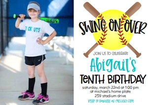 Birthday Softball Bat X Teal Photo Invite: Birthday Softball Bat X Teal