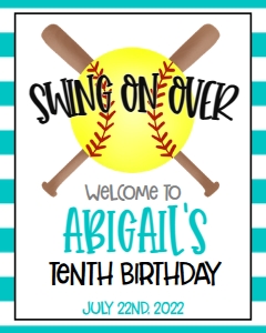 Birthday Softball Bat X Teal Welcome Sign: Birthday Softball Bat X Teal