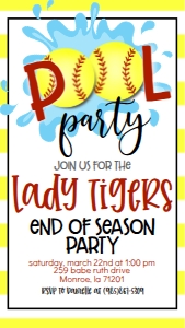 Softball Pool Party V2 End of Season Text Invite: Softball Pool Party V2 End of Season