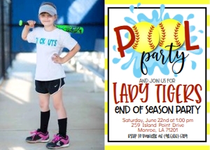 Softball Pool Party V2 End of Season Photo Invite: Softball Pool Party V2 End of Season