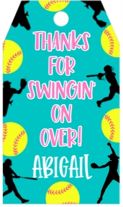 Birthday Softball Border Teal Favor Tag: Birthday Softball Border Teal
