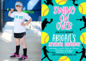 Birthday Softball Border Teal Photo Invite: Birthday Softball Border Teal