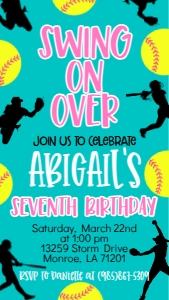 Birthday Softball Border Teal Text Invite: Birthday Softball Border Teal