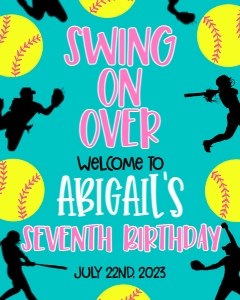 Birthday Softball Border Teal Welcome Sign: Birthday Softball Border Teal