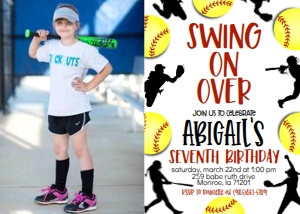 Birthday Softball Border Photo Invite: Birthday Softball Border