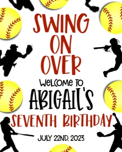 Birthday Softball Border Welcome Sign: Birthday Softball Border