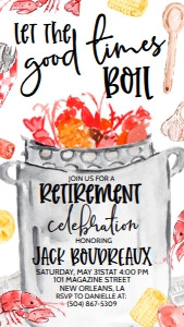 Crawfish Let the Good Times Boil Retirement Text Invite: Crawfish Let the Good Times Boil Retirement