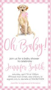 Baby Shower Dog Yellow Lab Watercolor Pink Text Invite: Baby Shower Dog Yellow Lab Watercolor