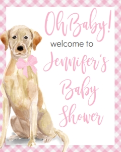 Baby Shower Dog Yellow Lab Watercolor Pink Welcome Sign: Baby Shower Dog Yellow Lab Watercolor