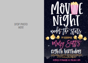 Birthday Movie Night Under the Stars Pink Photo Invite: Birthday Movie Night Under the Stars Pink