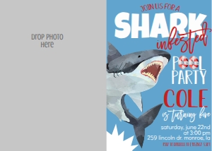Birthday Shark Pool Party Photo Invite: Birthday Shark Pool Party