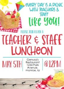 School Teacher Appreciation Week Picnic Invite: School Teacher Appreciation Week Picnic
