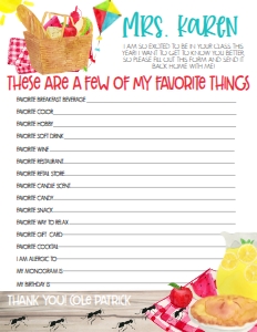 School Teacher Appreciation Week Picnic Favorite Things: School Teacher Appreciation Week Picnic