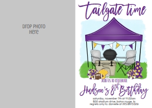 Birthday Football Tailgate Purple Gold Photo Invite: Birthday Football Tailgate Purple Gold