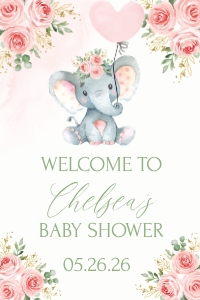 pink elephant baby shower welcome sign design preview