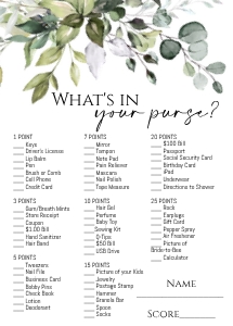Greenery Bridal Shower What's In Your Purse Shower Game: Greenery What's In Your Purse Shower Game