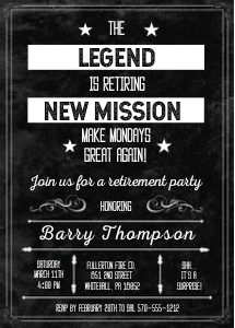 The Legend Retirement Invitations design preview