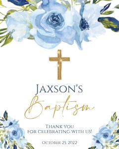 Blue Floral Baptism Wine Labels design preview