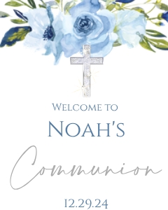 Blue Floral Communion Welcome Sign design preview