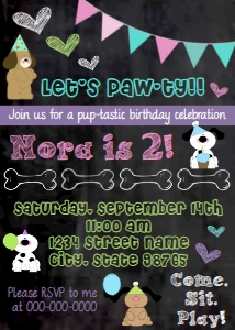 5x7 Puppy Party Invitation design preview