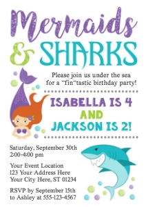 Sharks & Mermaids Invitation (SH1008PN) design preview