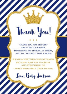 Prince Baby Shower Thank You Card (PE0414RN) design preview
