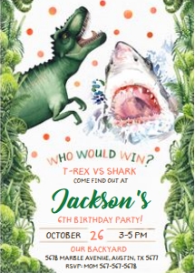 Dinosaur Shark Invitation_Boy design preview