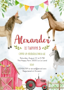 invitation-farm-horses-party-5x7: C23 > invite > birthday > farm horses