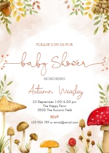 C16 > invite > baby shower > woodland mushrooms design preview