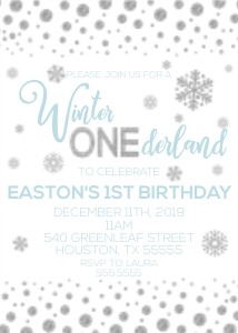 Winter Onederland Blue Silver Invitation design preview