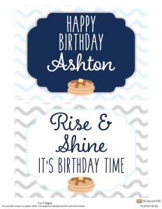 Pancakes Party Signs 5x7 Blue: Pancakes Party Signs Blue