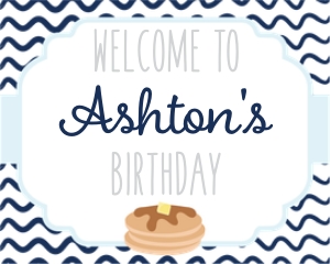 Pancakes Party Signs Horizontal Blue: Pancakes Party Signs Blue