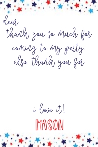 4th of July Thank You Fill In: 4th of July Party Set