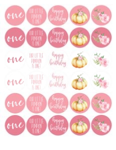 Little Pumpkin Pink Watercolor 1.5" Circles: Little Pumpkin Birthday Pink Set