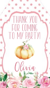 Little Pumpkin Pink Watercolor Favor Tag: Little Pumpkin Birthday Pink Set
