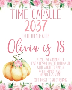 Little Pumpkin Pink Watercolor Time Capsule Sign: Little Pumpkin Birthday Pink Set